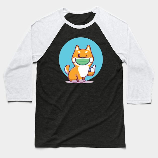 Corgi Dog Face Mask Covid 19 Funny Cute Baseball T-Shirt by Cats Cute 